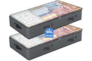 90L Under Bed Large Storage Containers, 2 PCS Underbed Toy Organizers and Clothing Storage Bags, Closet Storage Bins with Cle