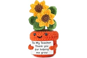 LUOHERE Teacher Appreciation Gifts Cool Teachers Birthday Day Gifts Thank You for Helping Me Grow Easter Christmas Graduation Valentines Small Handmade Crochet Sunflower Plant for Teacher Last Day of School