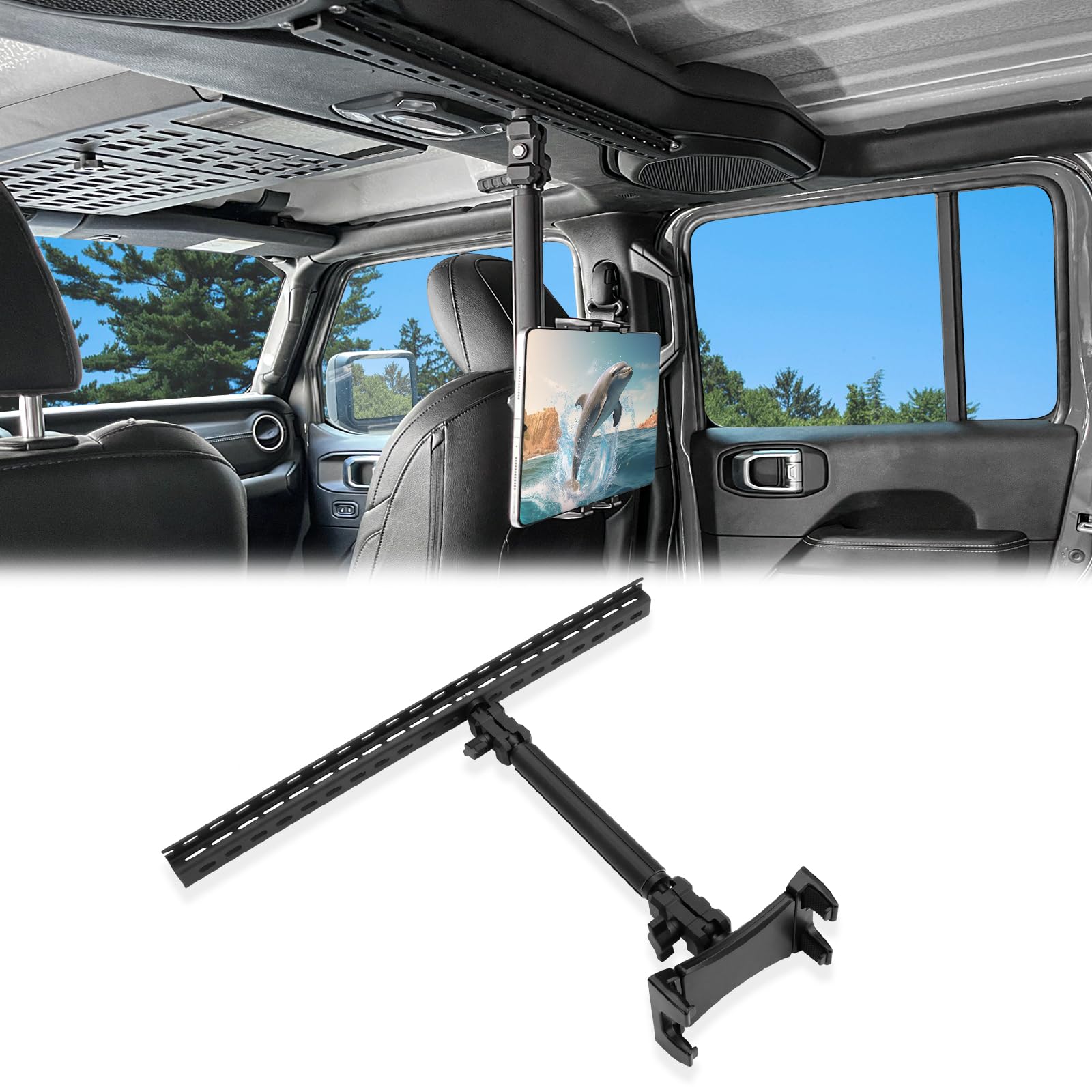 Photo 1 of OUGEDRIVE Tablet Mount for JL JT,Rear Seat Ipad Mount/Phone Holder Compatible with 2018-2023 Jeep Wrangler JL JLU & Gladiator JT&4XE for iPad Pro Air Mini/Galaxy Tab/Kindle Fire HD/Switch OLED