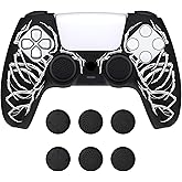 PlayVital Pure Series Dockable Model Anti-Slip Silicone Cover Skin for ps5 Controller, Soft Rubber Grip Case for ps5 Controller Fits with Charging Station with Thumb Grip Caps - Carving Skull