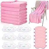Fanfanwin 18 Pcs Sleepover Party Supplies Set 6 Pcs Cloud Fuzzy Throw Pillows 6 Pcs Fleece Soft Blankets 6 Pcs Pink Sleep Eye Mask Sleeping Stuff Accessories for Slumber Spa Pajama Favors