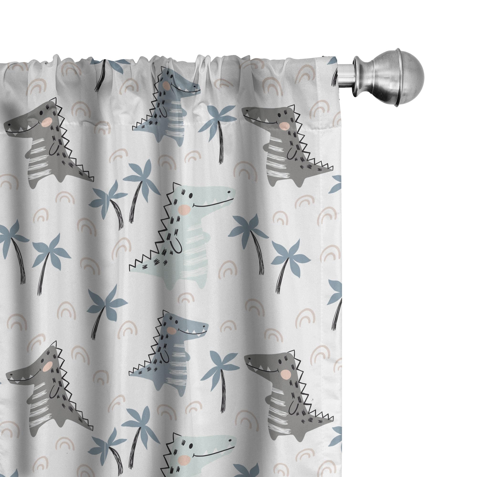 ABAKUHAUS Dino 4 Panel Curtain Set, Dinosaur Rhythmic Nursery Theme in Muted Tones, Window Treatments 4 Panel Set for Living Room Bedroom, 150x225 cm, White Multicolor
