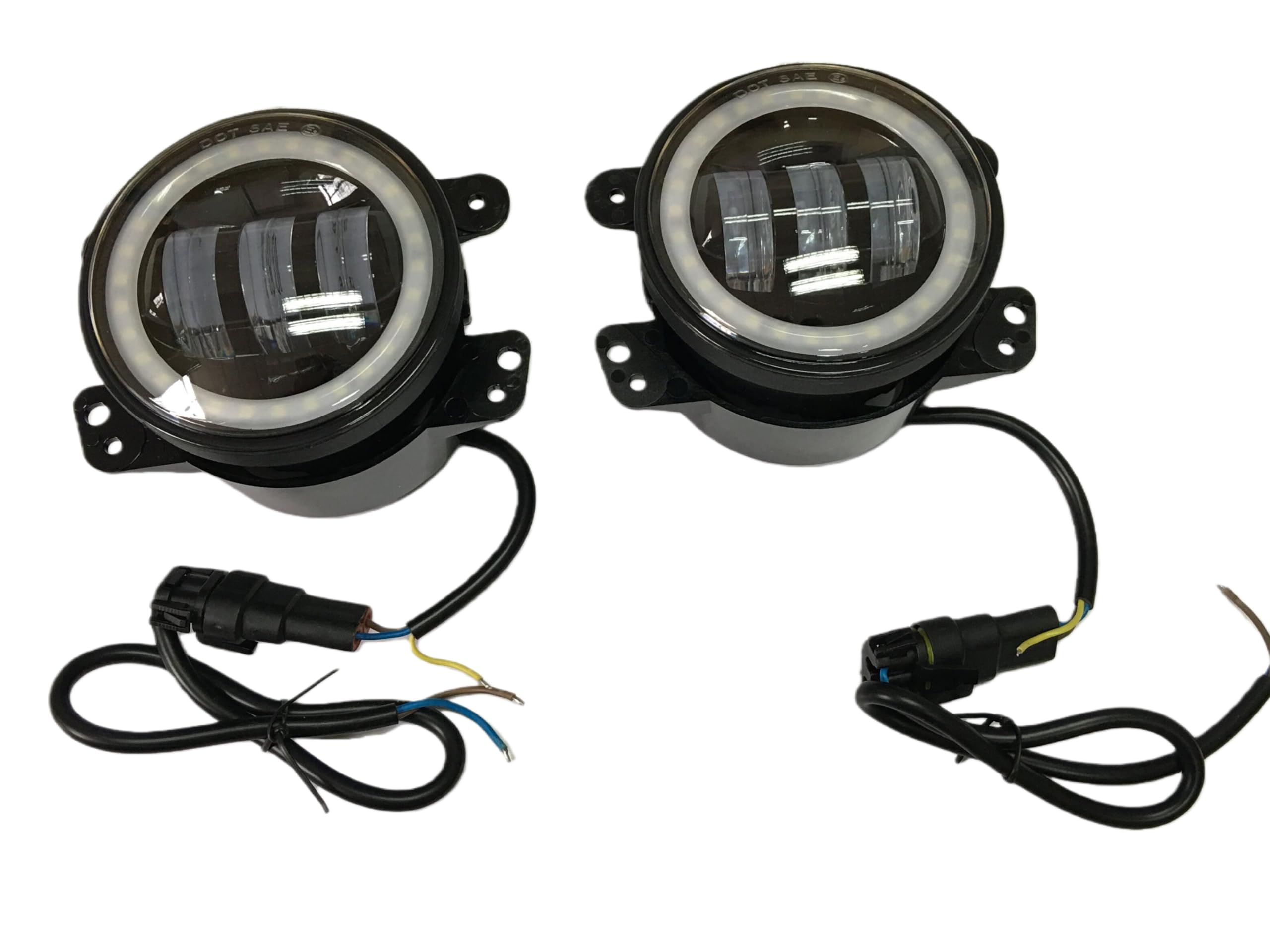 SXMA Dot Approved 4" Led Fog Lamps Lights with Halo Ring for Wrangler JK Lamps Bulb Auto Len Projector with Angle Eye DRL Headlight (1 Pair)