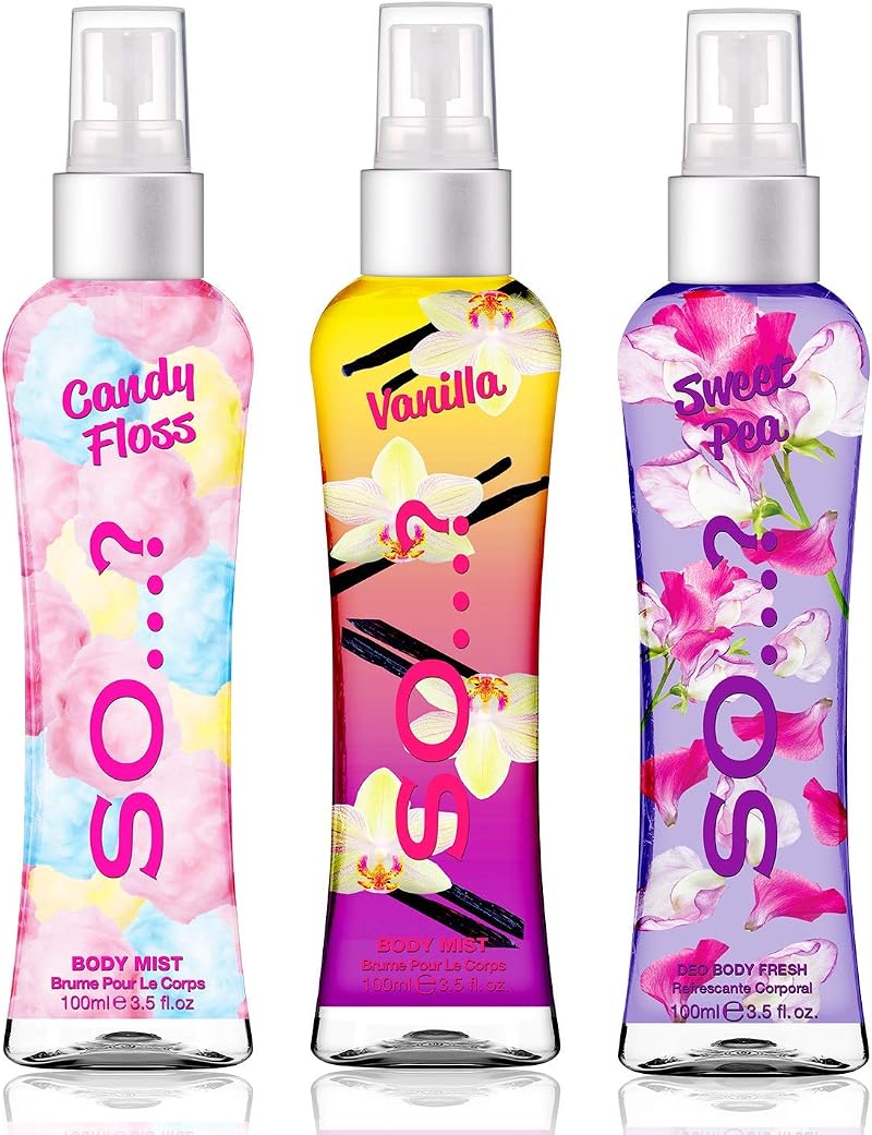 SO…? Body Mist Candy Floss Vanilla Sweet Pea 100ml Pack of 3