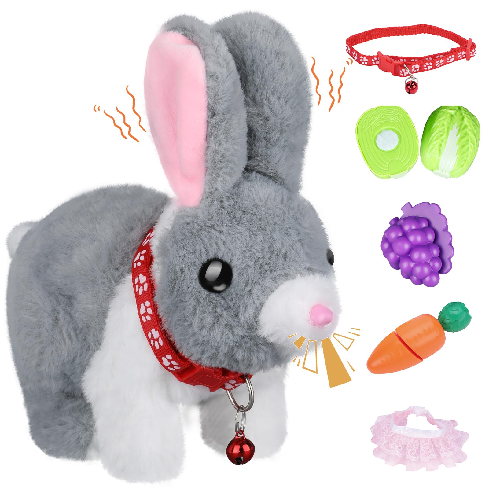 Jimate Cute Hopping Rabbit Stuffed Animal for Kids, Interactive Bunny Plush with Jumping, Wiggling Ears, and Sounds, Ideal Bunny Toy for Kids Aged 3-7, Perfect for Easter, Birthday