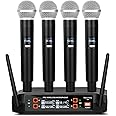 Depusheng DX4 Wireless Microphone, Professional 4 Channels Karaoke Handheld System for Home Karaoke, Meeting, Party, Church, DJ, Wedding, Home KTV Set