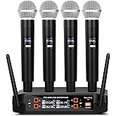 Depusheng DX4 Wireless Microphone, Professional 4 Channels Karaoke Handheld System for Home Karaoke, Meeting, Party, Church, DJ, Wedding, Home KTV Set