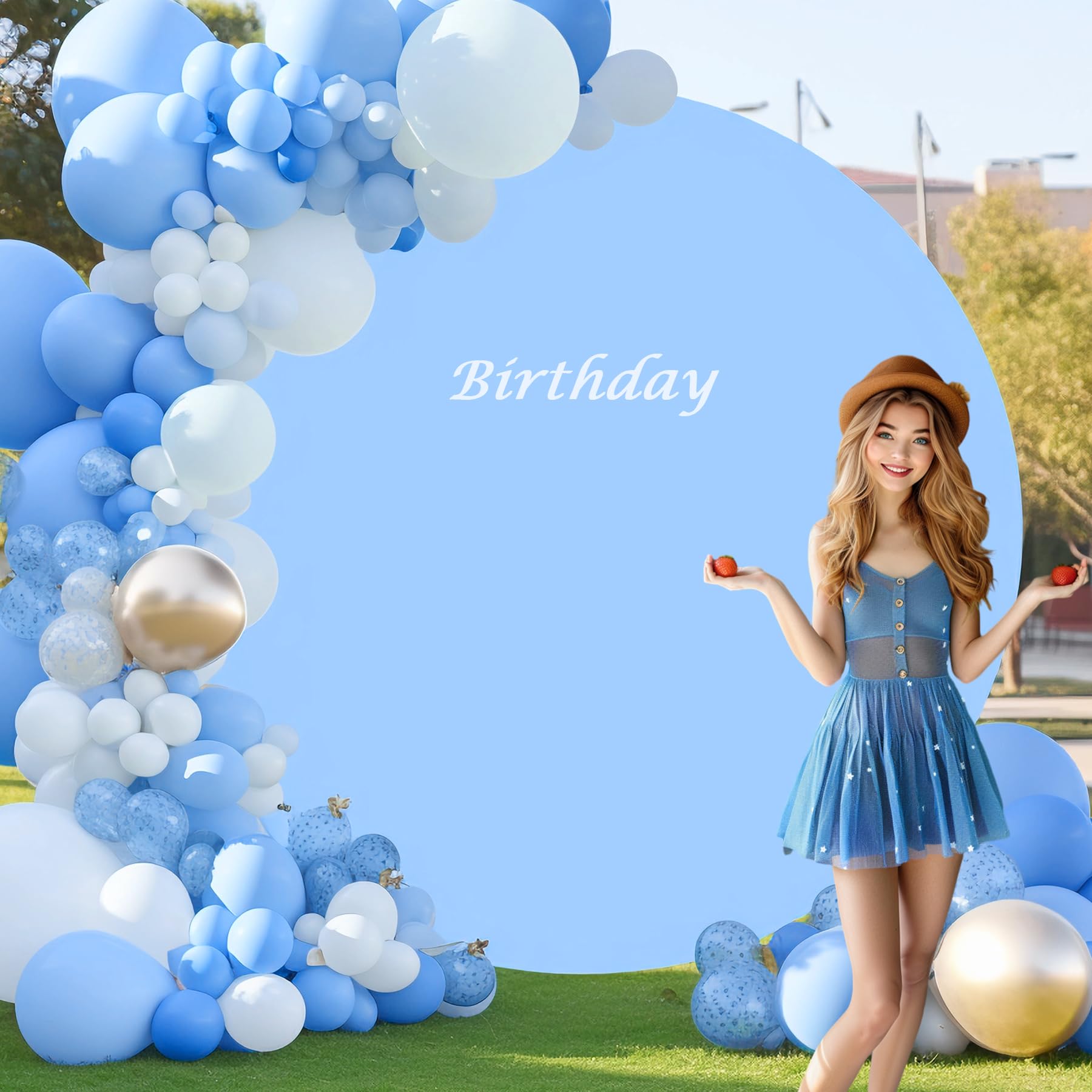 Gallety 7.2 FT Baby Blue Round Backdrop Cover for 5 to 7.2ft Round Backdrop Stand - Adjustable Circle Arch Background Cover for Wedding Arch Birthday Themed Parties Photography Decoration