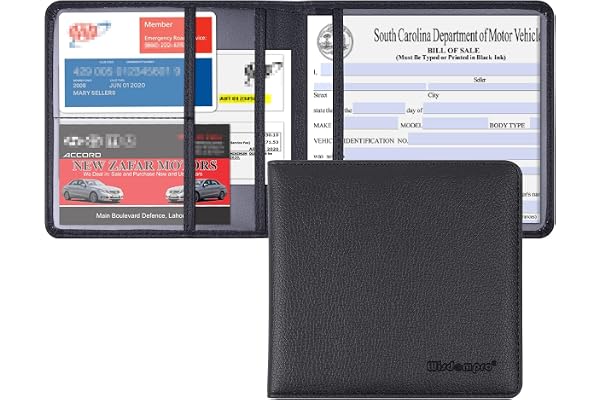 Wisdompro Small Car Registration and Insurance Documents Holder - Premium PU Leather Vehicle Glove Box Paperwork Wallet Case