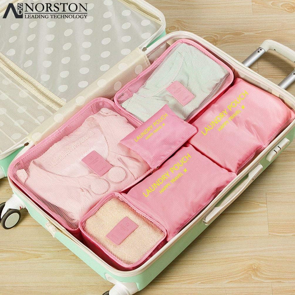 Packing Cubes, 6PCS Best Value Suitcase Organiser, Compressible Luggage Cubes, Luggage Organiser Travel Storage Bags, Ideal for Holiday Baggage, Backpacking, Air Travel, Laundry & Home Storage (Pink)