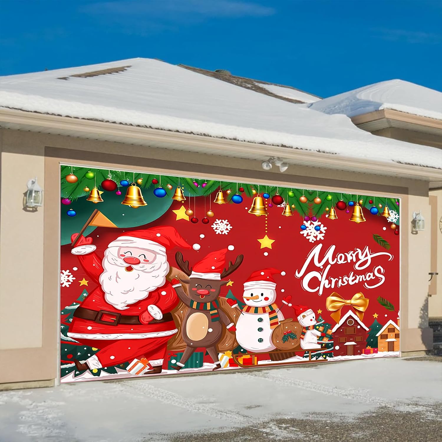 Garage Door Decorations - TYAISE Christmas Garage Door Banner, 7 * 16ft Hanging Christmas Garage Door Decorations, Christmas Garage Door Cover for Outside Backdrop Front Porch Holiday (2023 Merry Christmas Santa Claus)