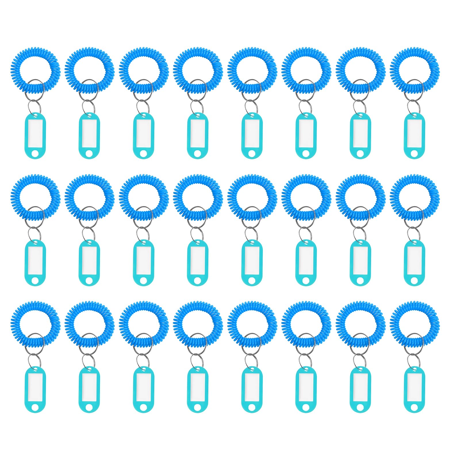 PATIKIL Wrist Coil Keychain with Tag, 24Pcs Spring Spiral Bracelet Ring Key Labels for ID Badge Sauna Pool Beach Office Gym Indoor Outdoor, Blue