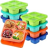 buluker 8 Pack Bento Snack Containers Set， 4 Compartment Food Storage Containers ，Wheat Straw Meal Prep Lunch Box ，Plastic Food Storage container, Microwave and Dishwasher Safe (Bright color)