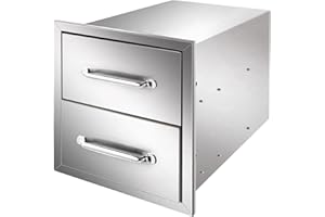 RYFT Ryan Stainless Outdoor Kitchen Drawers 14x14.5x23 Inch, 2-Tier Stainless Steel BBQ Double Access Drawers with Handle for Outdoor BBQ Island