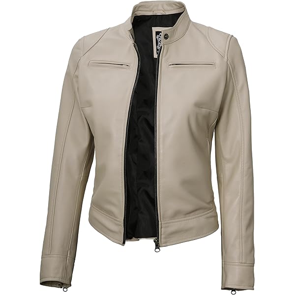 Womens Leather Jackets Motorcycle Bomber Biker White Real Leather