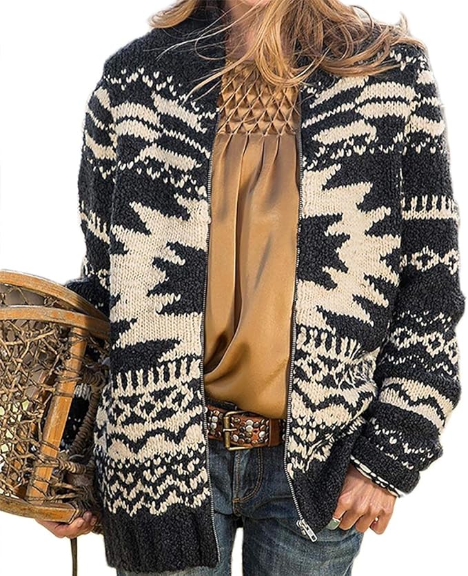 Western Cardigan for Women, Ethnic Printed Loose Casual