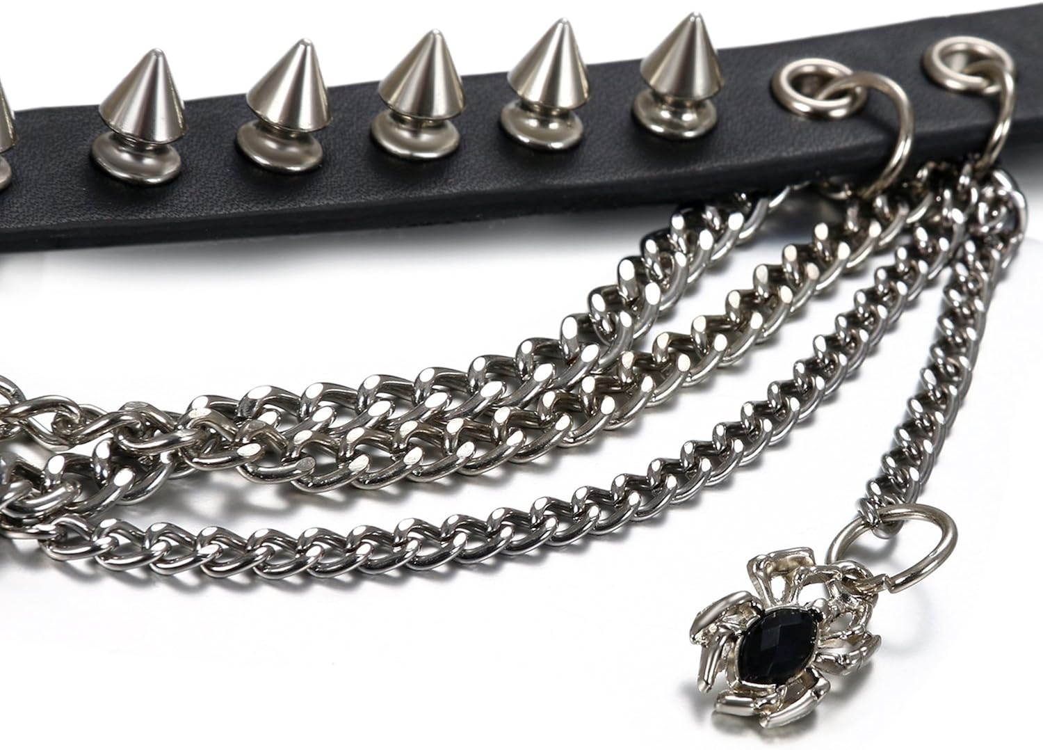 Flongo Womens Girls Goth Spider Pendant Spiked Black Leather Rivet Link Choker Collar, Adjustable Neckband Necklace Halloween - Image 3
