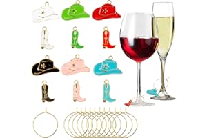 12pcs Cute Cowboy Hat and Boot Wine Glass Charms, Wine Glass Markers for Wine Tasting Party, Birthday Party, Wedding Party