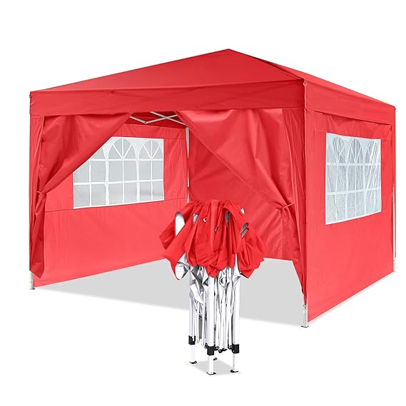 YUEBO Pavillon 3x3, Wasserdicht Faltbare Gartenpavillon Festival Sonnenschutz Faltpavillon mit 4 Seitenteilen (Rot)
