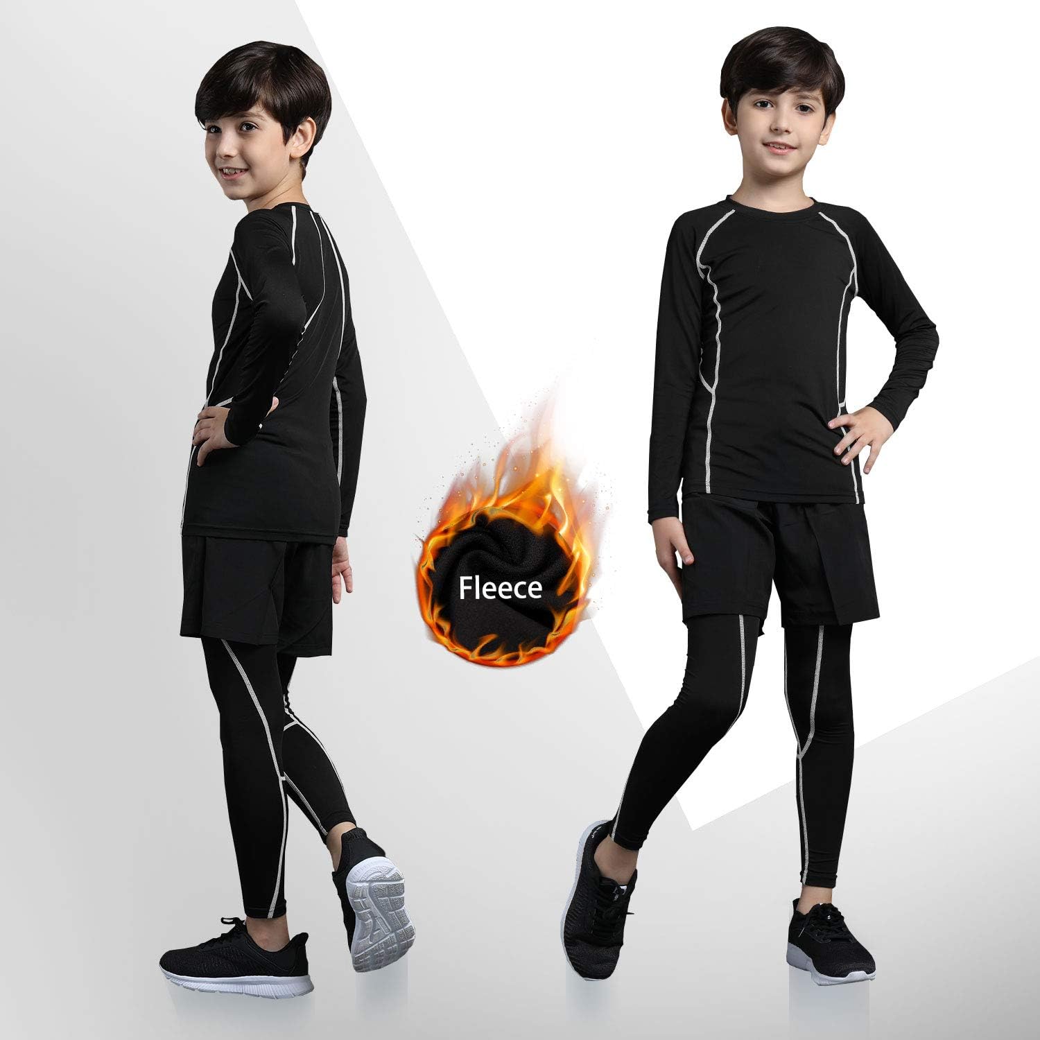 Tesuwel 2/3/4 Pcs Boys Girls Base Layer Athletic Compression Leggings and Shirts Thermal Underwear Set Running Pants Tights: Clothing