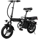 MOQCHEE T1 14" Folding Electric Bike 350W E-Bike Adults Commute Camp | 48V 7.8Ah Lithium Battery, 15.5mi Pure Electric / 21.7mi Pedal Assist Front Suspension Fork &amp; Front/Rear Disc Brakes