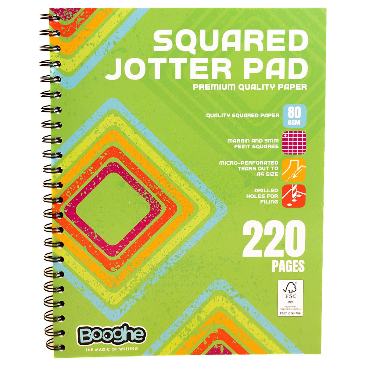 Booghe A4 Squared Jotta Notepad – Wirebound, 220 Pages, 80 GSM Premium Paper with 4-Hole Punch, Margins & Perforated Sheets, Perfect for Maths, Engineering & Office Use (Pack of 1)