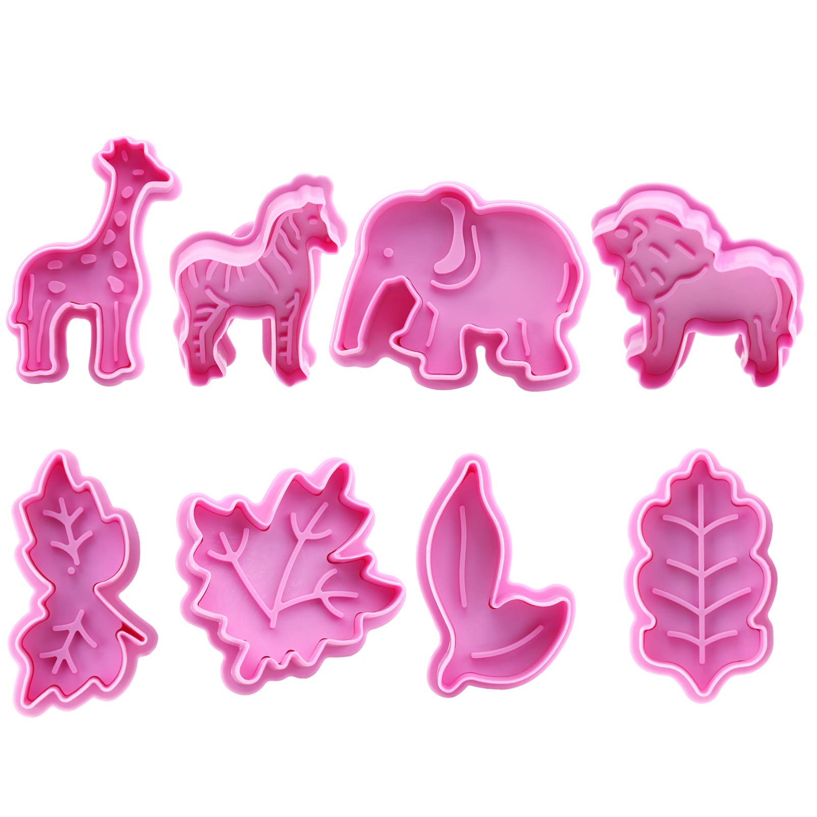 PRETYZOOM 8pcs Jungle Animal Cake Fondant Mold Tropical Cookie Cutter Hawaiian Leaves Sugar Cutters for Jungle Animals Birthday Cake Cupcake Decorations Tools
