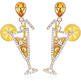 Fun Cocktail Earrings for Women Dangle Rhinestone Shining Crystal Lemon Drinking Champagne Martini Margarita Statement Earrings Post Earrings for Party Summer Beach Vacation Jewelry Gift for Her