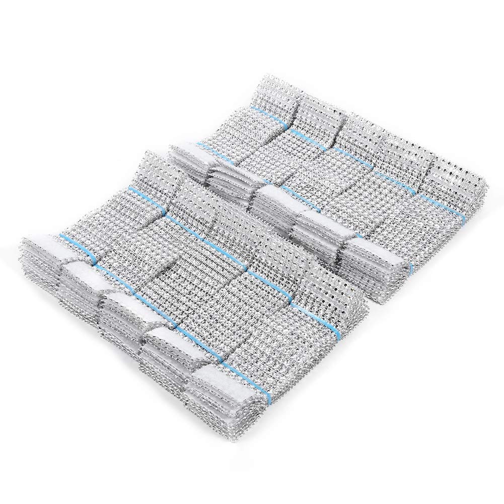 Pack of 50/100 Silver/Gold Rhinestone Napkin Holders, 8 Rows of Rhinestones, Ribbon, Decorative Napkin Holders or for Chair Sashes, for Wedding Receptions, Valentine’s Events