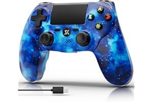 Kujian Wireless Controller for PS4, Gamepad Joystick for PS4 with Double Vibration/6-Axis Sensor/Touch Pad/Headphone Jack, Ergonomic Non-Slip Grip Compatible with PlayStation 4/Slim/Pro (Galaxy Blue)