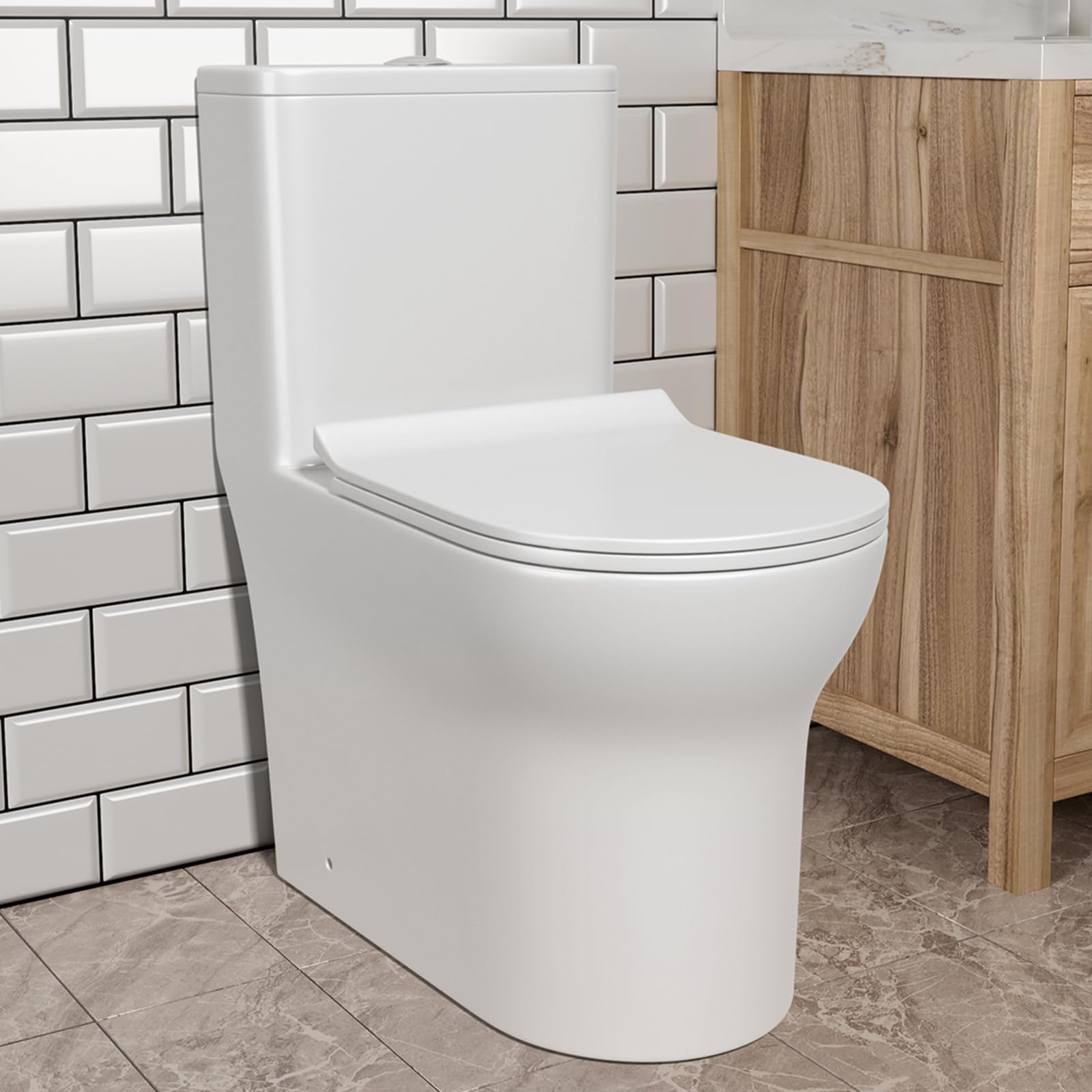 Photo 1 of Dual Flush Elongated Standard One Piece Toilet with Comfortable Seat Height, Powerful & Quiet Dual Flush Modern Toilet, 12'' Rough-In, Glossy White?6618