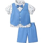 A&J DESIGN Toddler Suit, Gentleman Outfit for boys, 3pcs Clothes Set Shirt & Vest & Shorts with Bowtie
