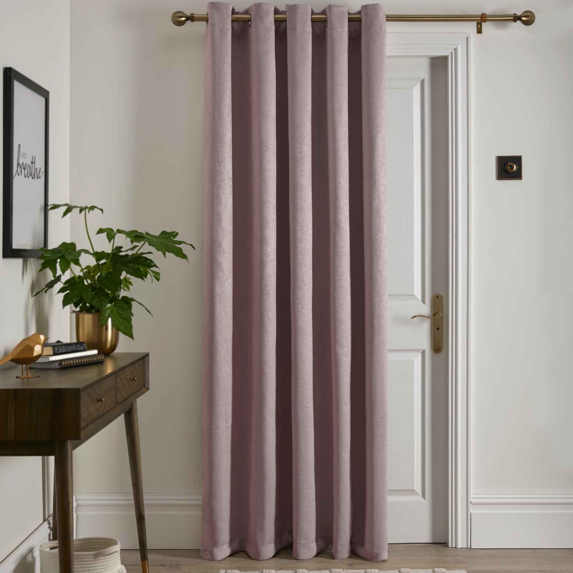 Fusion Strata Blush Thermal Eyelet Curtain – W66 x L84 (168 x 214cm) – 1 Panel – Soft Pink Cotton Drape for Bedroom, Living Room & Doors – Blackout & Soundproof – Modern Check Design