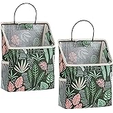 Qingsm 2 Pcs Wall-hanging Storage Bags,Desktop Organizer Basket Cotton Linen Hanging Storage Basket for Kitchen,Bderoom,Living Room-Plant
