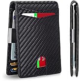 Leinoupt Mens Slim Wallet gifts for men with Money Clip 12 Card Slots ID Window RFID Blocking Holder Minimalist Small Leather Bifold Men's Front Pocket Wallet Gift Box mens gifts (carbon black)