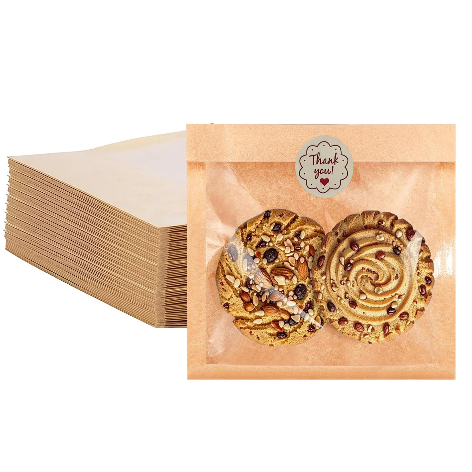 Photo 1 of 100 Pack Cookie Bags with Seal, 7.1x7.5 Inch Heat Sealable Bakery Bags with Window, Heat Sealable To Go Paper Bag for Bagel, Sandwich, Cake Slice, Pastry, Donut