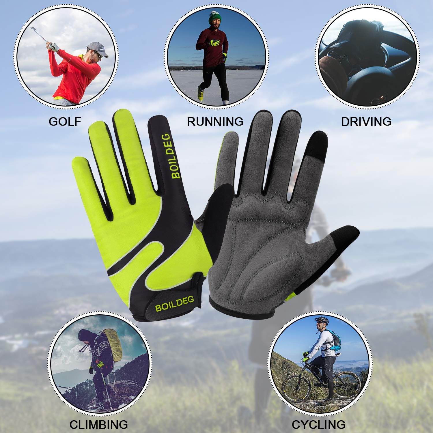 boildeg Cycling Gloves Mountain Bike Gloves MTB Gloves Bicycle Dirt Bike Gloves for Men Women Full Finger Touch Screen Biking Gloves Anti-Slip Shock-Absorbing Gel Pad Workout Gloves: Clothing