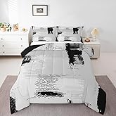 Erosebridal Black and Grey Twin Size Comforter Set Abstract Ombre Bedding Set for Kids Teens Adults, Gradient Watercolor Down Comforter Hippie Graffiti Bed Set, Contemporary Aesthetic Quilted Duvet