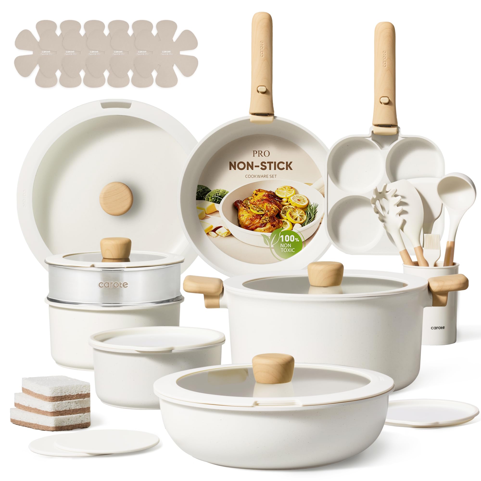 CAROTE 33pcs Pots and Pans Non Stick, Cookware Sets Detachable Handle, Induction Kitchen Pots and Pans, NonStick Cooking Set, Oven/Dishwasher/Fridge Safe, Space Saving Image