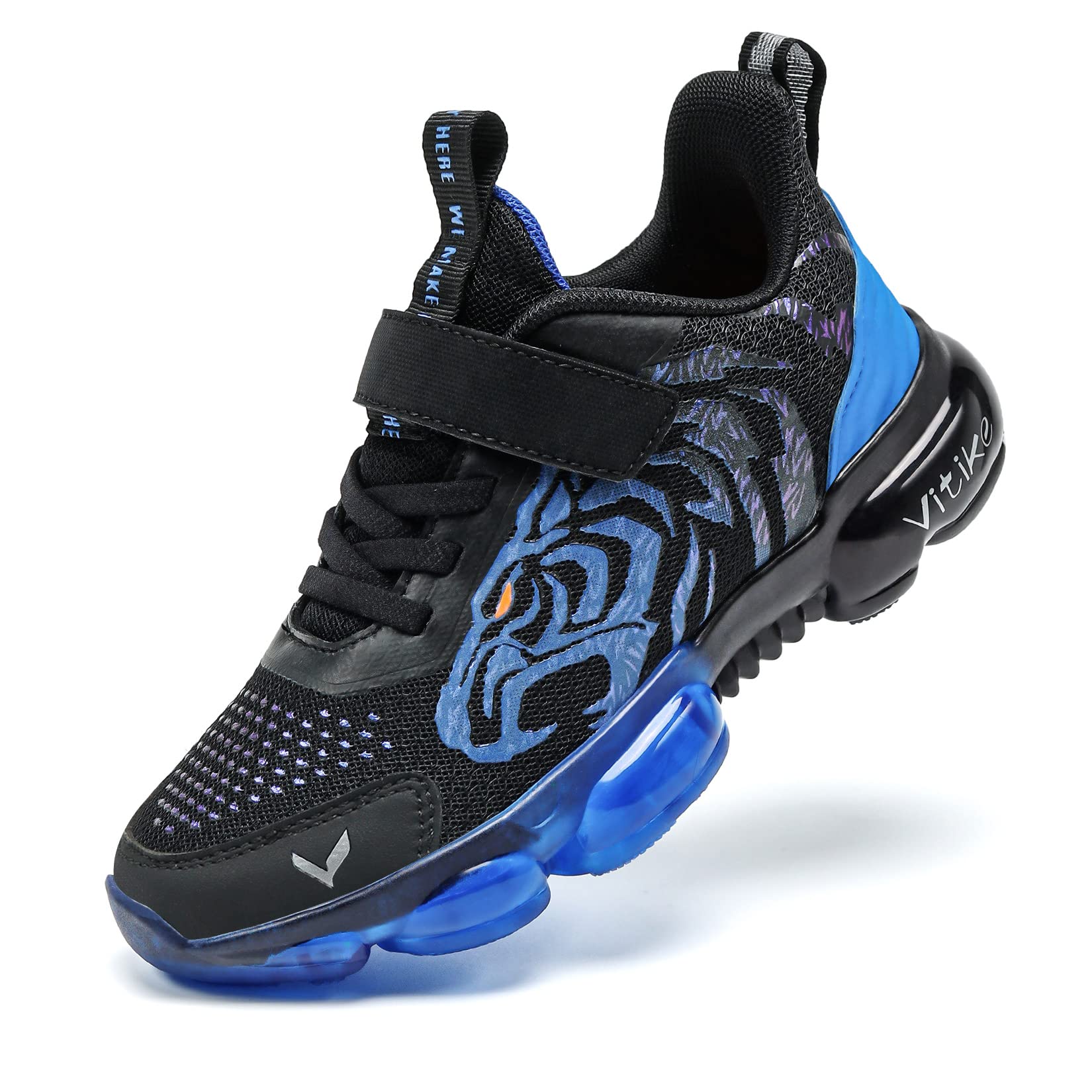 Photo 1 of JMFCHI Boys Girls Kids' Sneakers Knitted Mesh Sports Shoes Breathable Lightweight Running Shoes for Kids Fashion Athletic Casual Shoes Blue 13 Little Kid Black/Energy Blue-8167