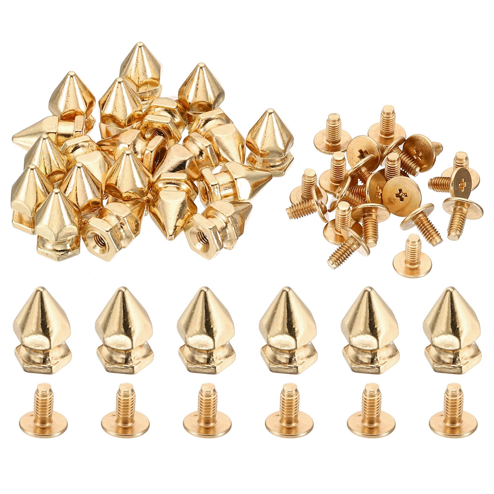 PATIKIL 14mm Studs for Clothing, 20 Sets Studs and Spikes Leather Rivets Cone Spikes Metal Screw Studs for Clothing Leather Crafts Fabric Shoes Punk Bag Leathercraft, 8x14mm, Gold Tone