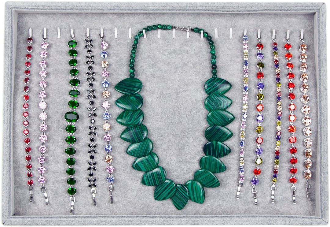 Jewelry Box 20 Hooks Necklace Organizer Stackable Necklace Storage Organizer Jewelry Tray Velvet Gray¡­