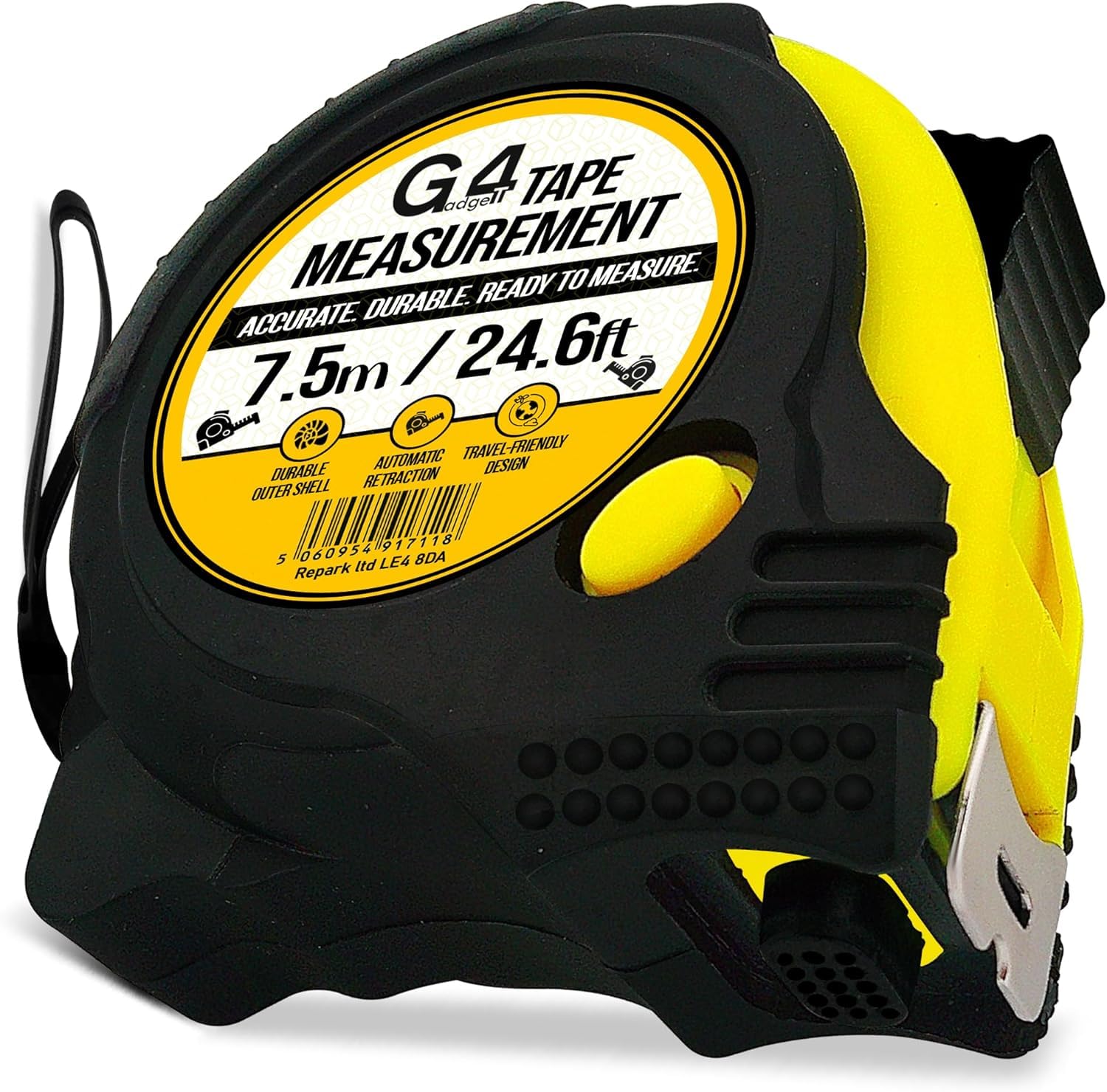 G4GADGET 7.5 Meter Tape Measure – Heavy Duty 25mm Wide Blade, Retractable Griplock Design, Metric & Imperial Markings, Shockproof Rubber Case, Professional Measuring Tool