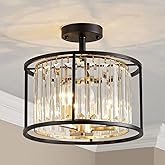 AGV LIGHTING CL005BB K9 Crystal Semi Flush Mount Ceiling Light Fixture, Modern Design, E12 Base 3-Lights, D13 x H15, Shinny G