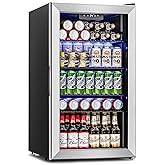 Icyglee Beverage Refrigerator Cooler - 126 Can Mini Fridge with Glass Door for Soda Beer or Wine, Beverage Cooler for Home, Office, Bar with Adjustable Removable Shelves, Silver on Fridge.com