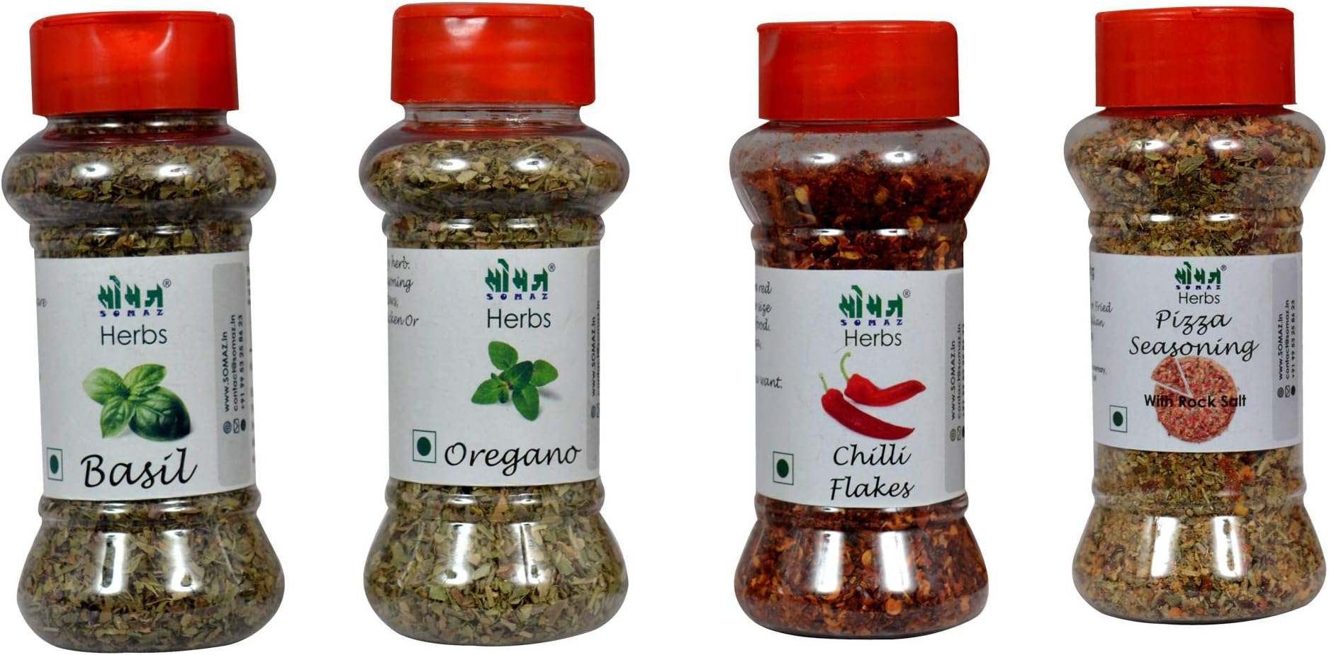 SOMAZ Pizza Seasoning, Oregano, Basil, Chili Flake Combo of 4 No MSG, All Natural, No preservatives, Pure Herb
