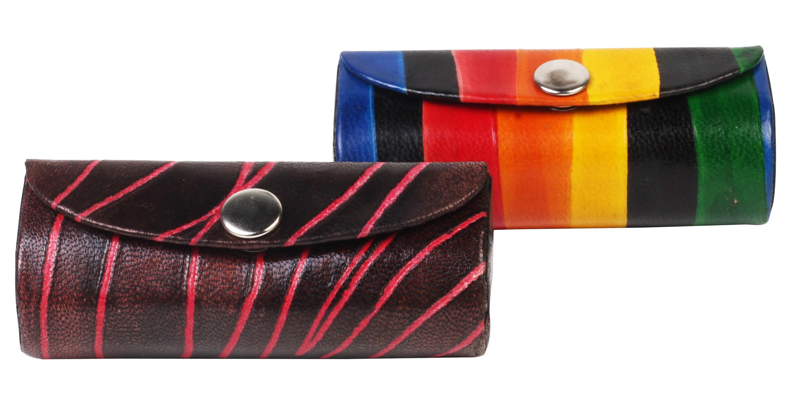 Photo 1 of Set of 2 Leather Lipstick Case Holders with Mirror - Travel Cosmetic Pouch for Women's Lipsticks, Lip Gloss & Lip Balm (Rainbow & Black)