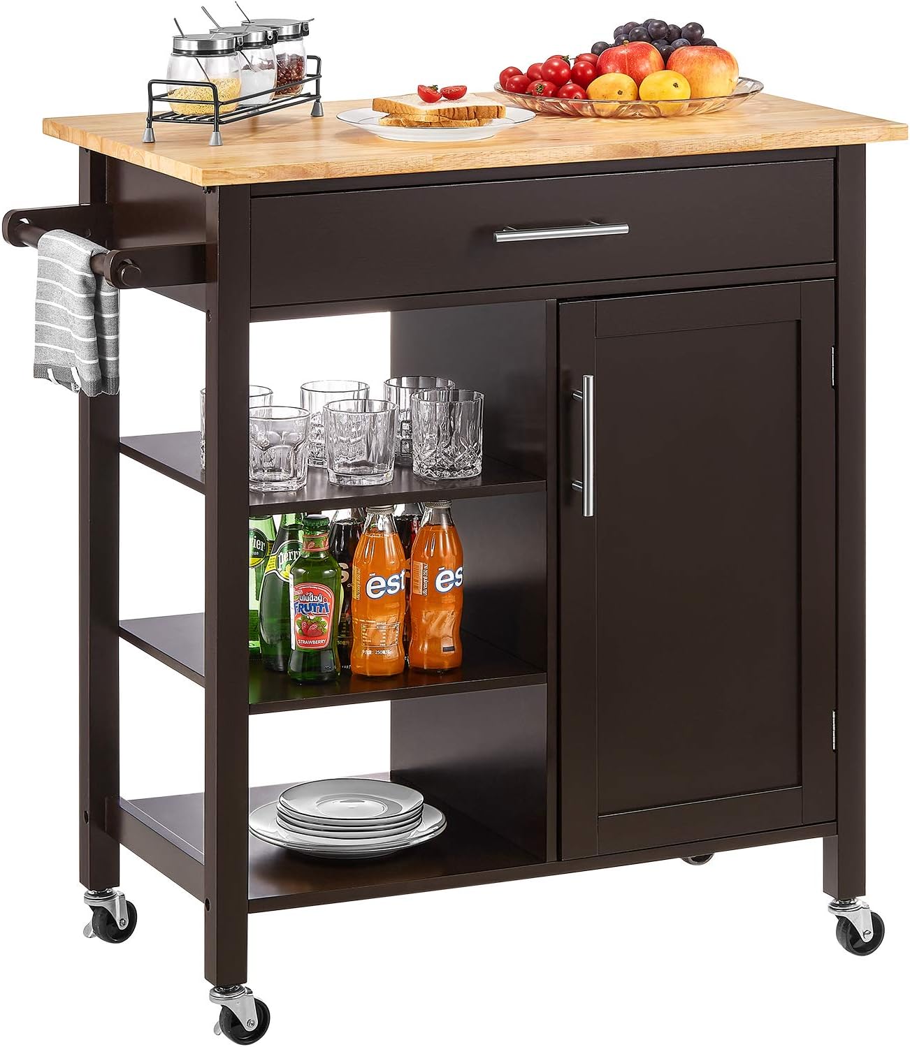 Amazon Com Kealive Rolling Kitchen Island On Wheels With Natural
