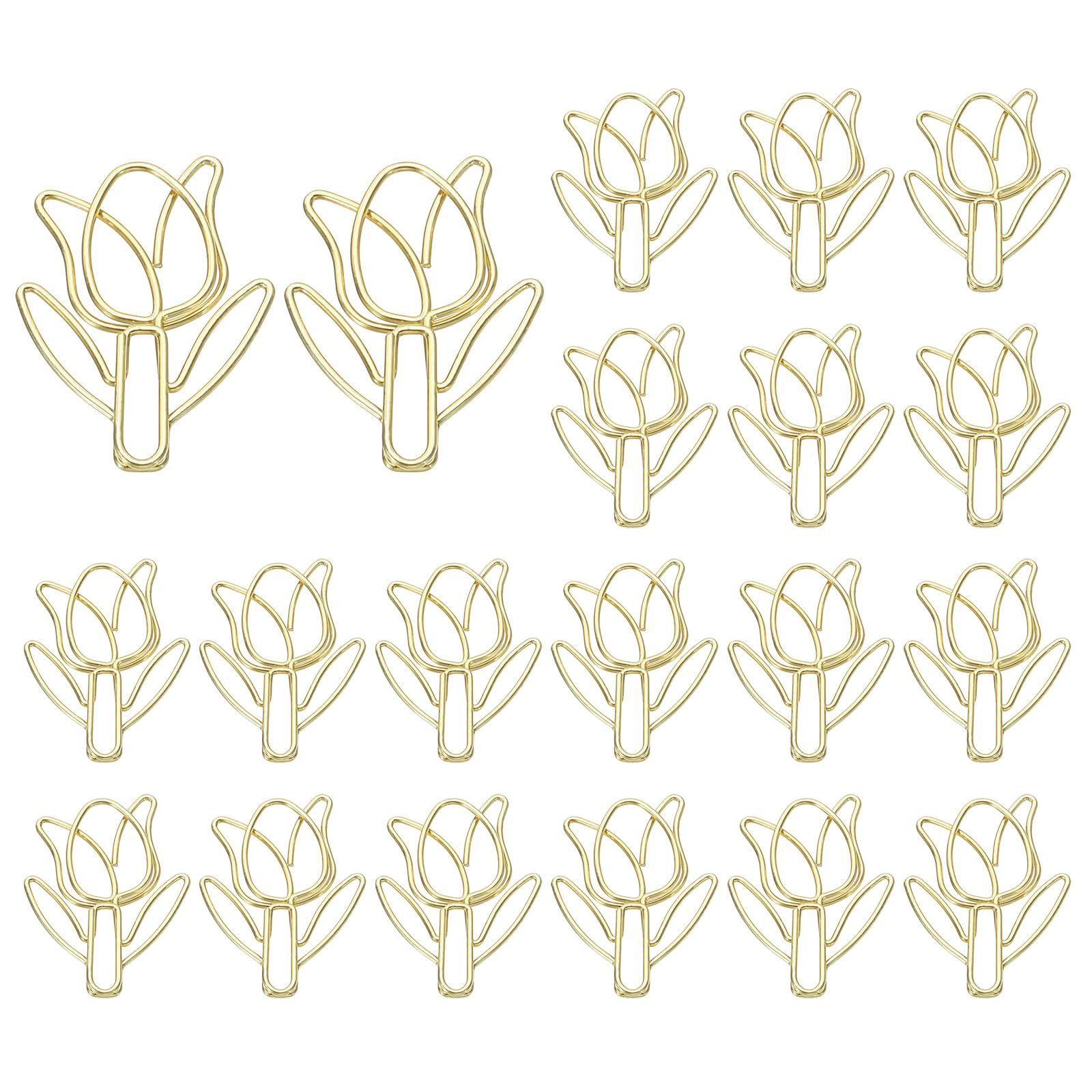 PATIKIL Cute Paper Clip, 20Pcs Tulip Shape Paper Clip Metal Funny Bookmarks Planner Clips Clamp for Home Office Supplies Desk File Organization Wedding Decoration, Gold