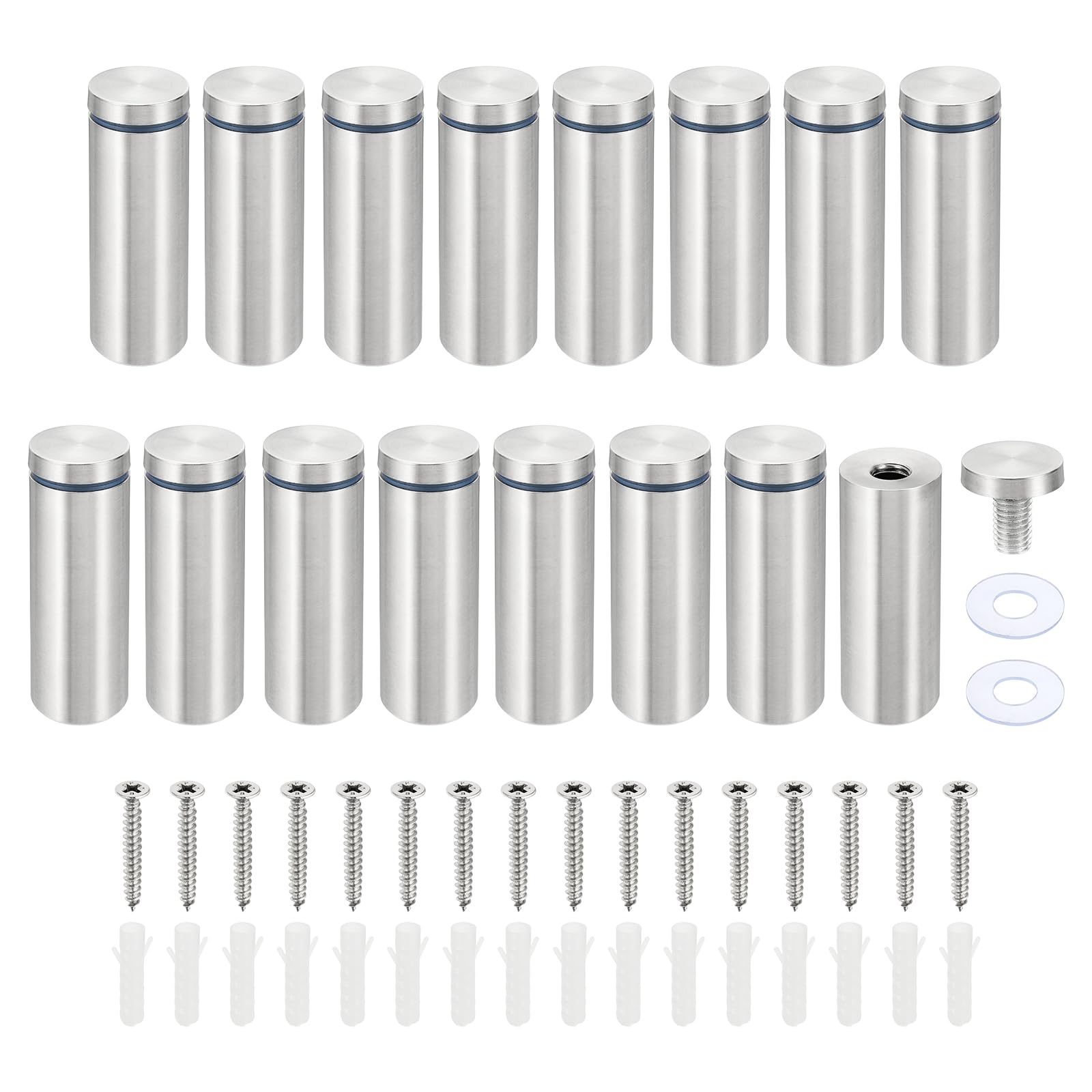 PATIKIL 1 x 2.8 inch Sign Standoff Screws, 16 Set Stainless Steel Wall Standoff Mounting Hardware Advertising Glass Nail for Hanging Acrylic Picture Frame Acrylic Panel, Silver